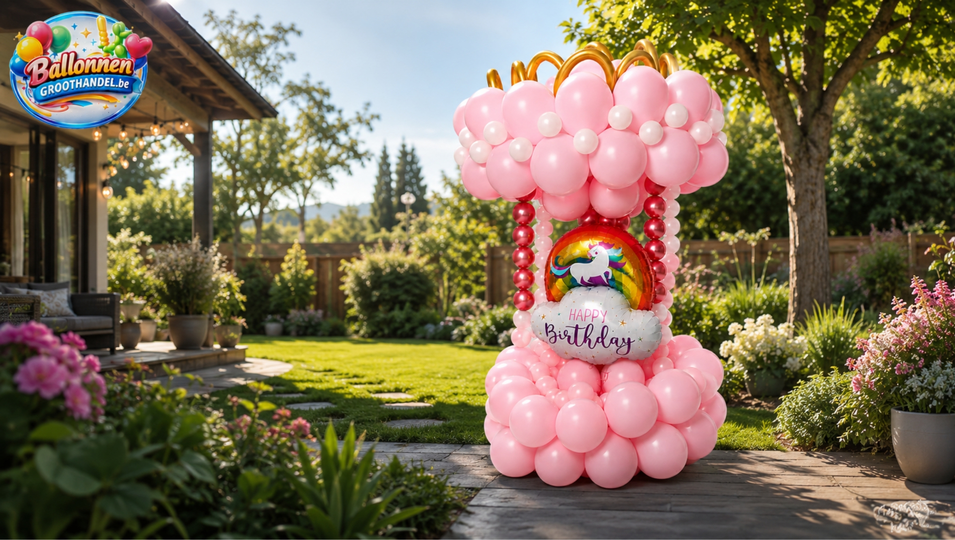 Ballondecoratie in tuin door Ballonnengroothandel